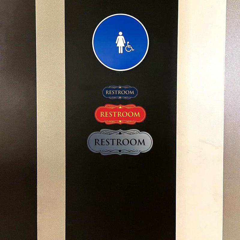 All Quality Designer Restroom Wall or Door Sign - Bathroom Signage | Durable Plastic and Easy Installation | Black/Silver - Medium (1 Pack) - Image 5